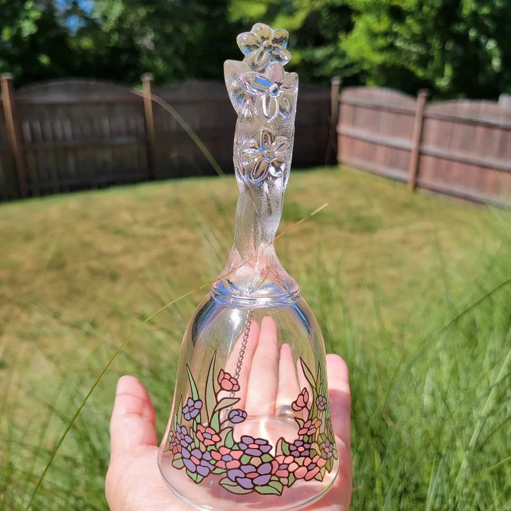 Glass Bell Floral Motif Frosted Flower Handle ~ Pretty ~ Cottage FINAL PRICE!